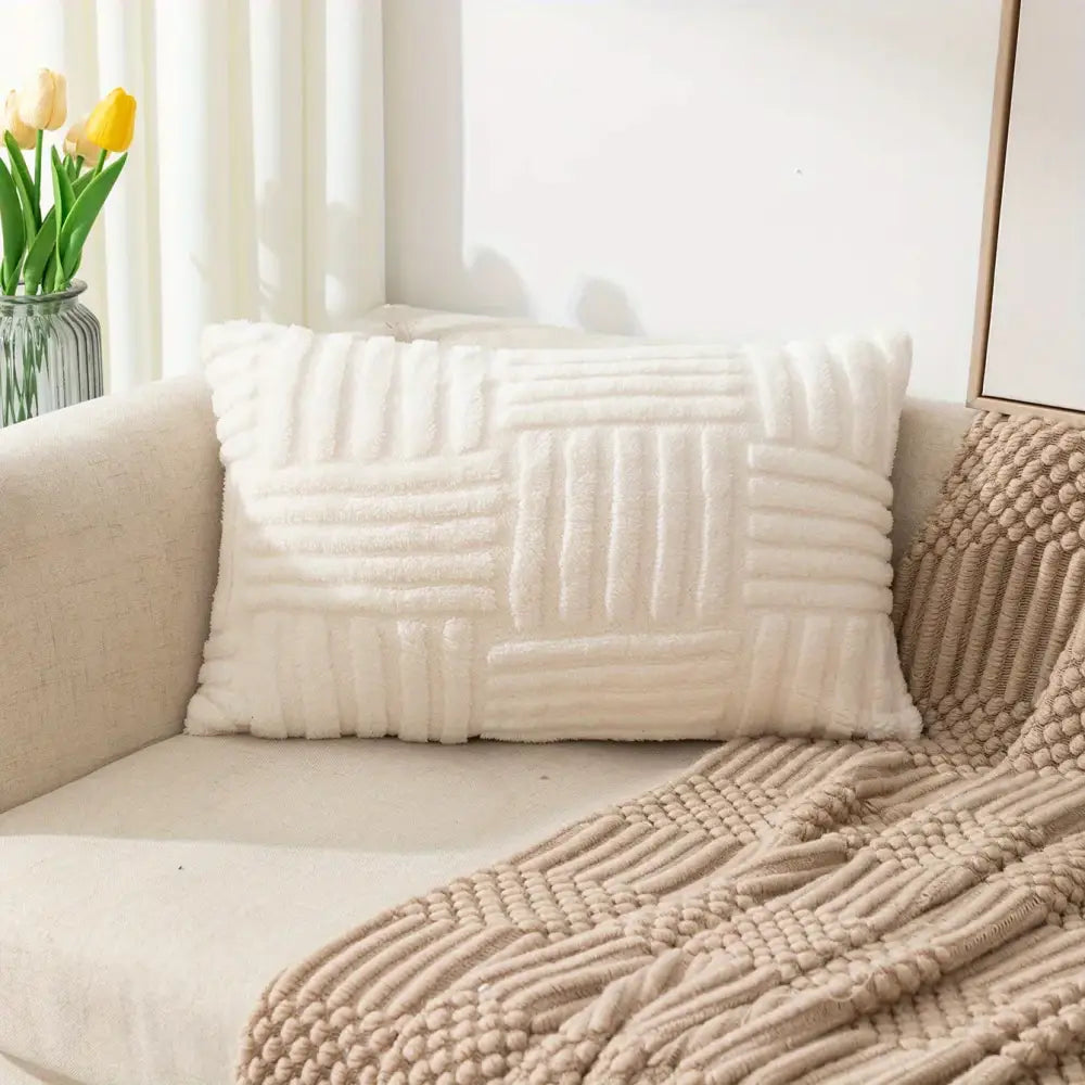 Bohemian cream velvet knitted cushion cover living room pillow case