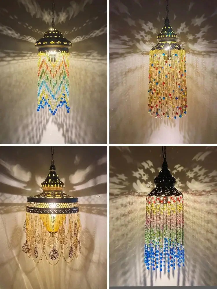 Bohemian crystal pendant light gold & black dining room chandelier