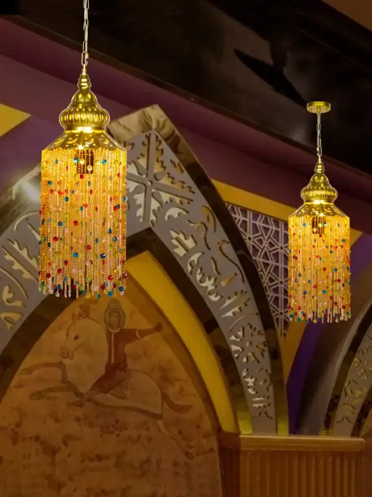 Bohemian crystal pendant light gold & black dining room chandelier
