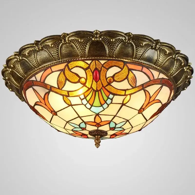 Bohemian glass ceiling light amber stained glass bedroom lamp