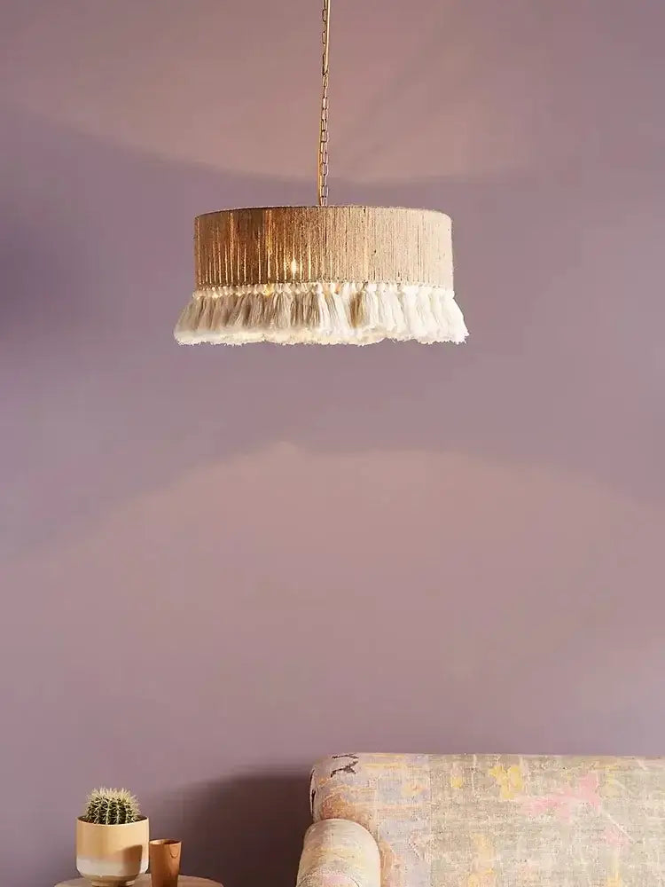 Bohemian hemp rope tassel pendant light for dining room 3 pack