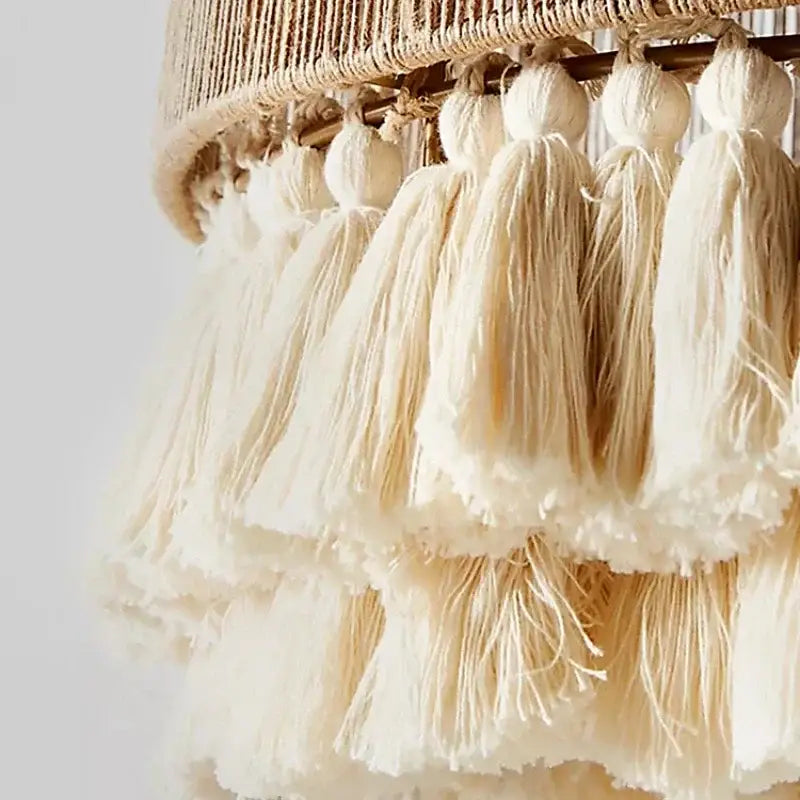 Bohemian hemp rope tassel pendant light for dining room 3 pack