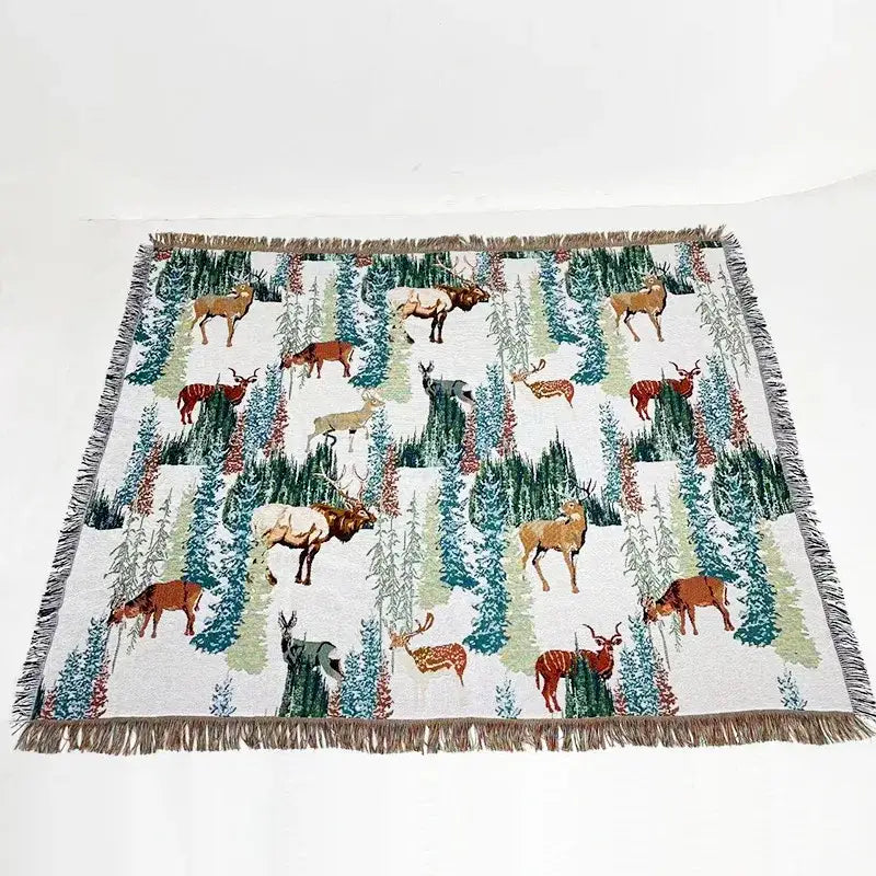 Bohemian jacquard sofa blanket pastoral autumn scene living room