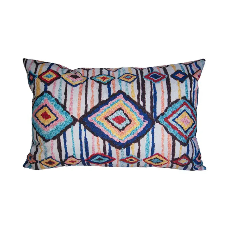 Bohemian jute linen blue & red geometric pillow covers living room