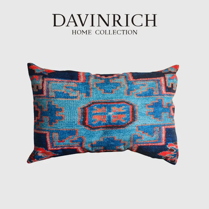 Bohemian jute linen blue & red geometric pillow covers living room