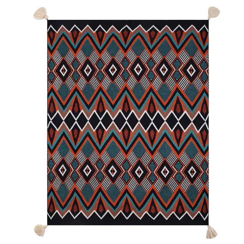 Bohemian knitted throw blanket cream geometric bedroom bedspread