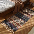 Bohemian linen plaid cotton weave rug orange & navy living room runner