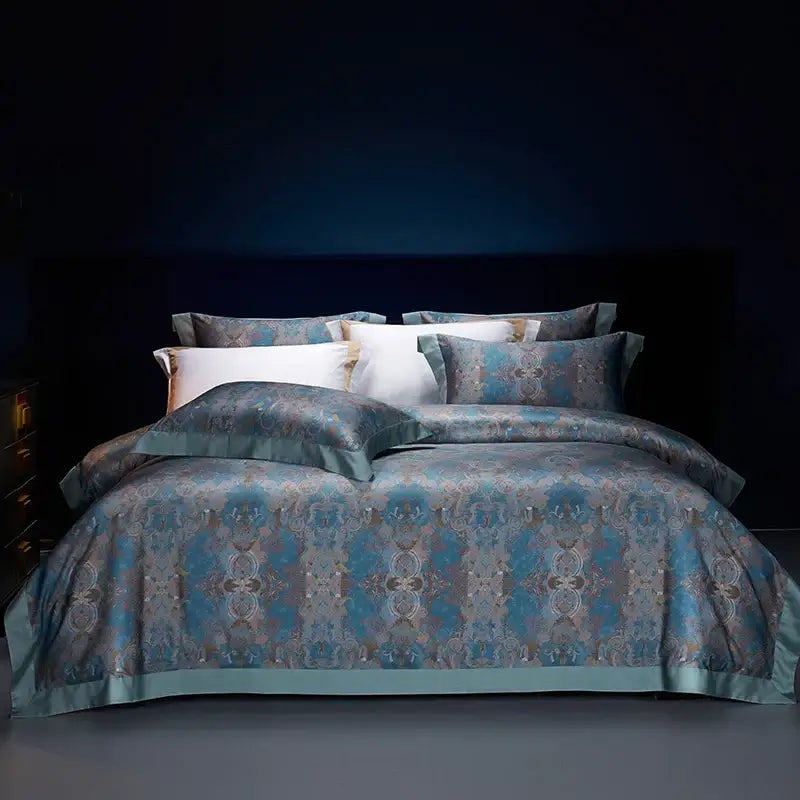 Bohemian teal & gold egyptian cotton bedding set bedroom paisley