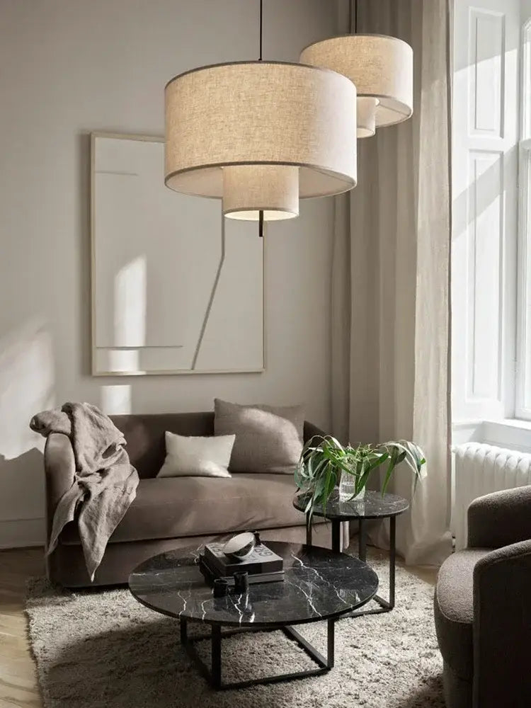 Bohemian wabi sabi beige linen pendant lamps for living room