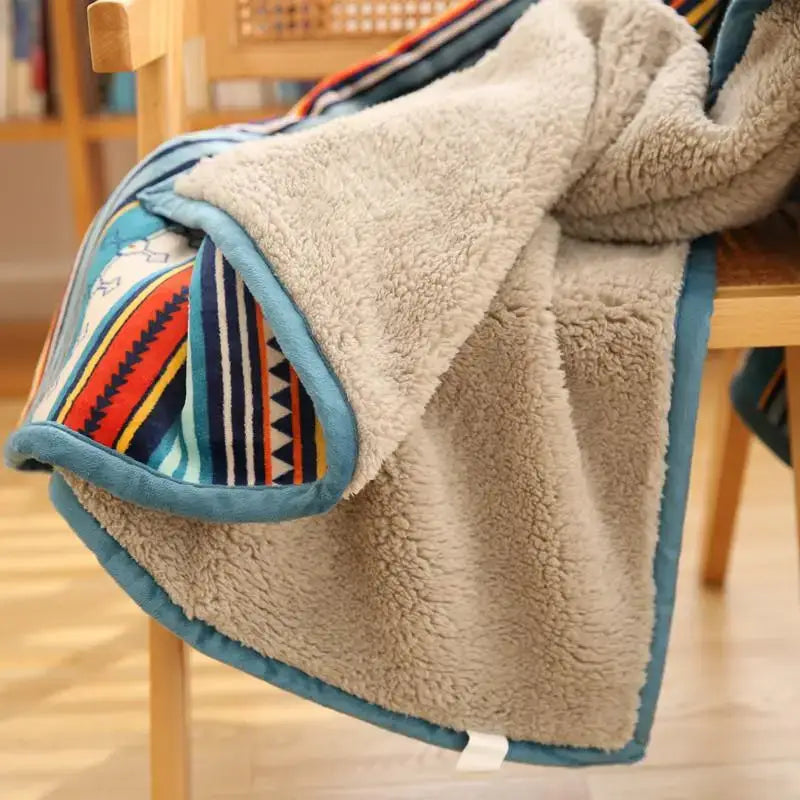 Bohemian winter blanket multicolored striped fleece for living room