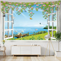 Bohemian wood tapestry wall hanging garden scene bedroom decor
