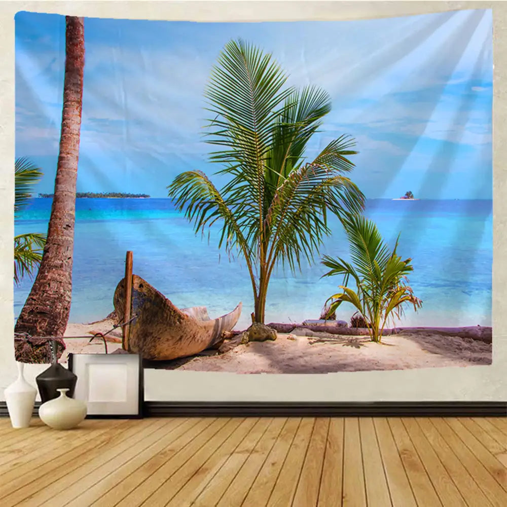 Boho beige beach view mandala tapestry bedroom wall hanging