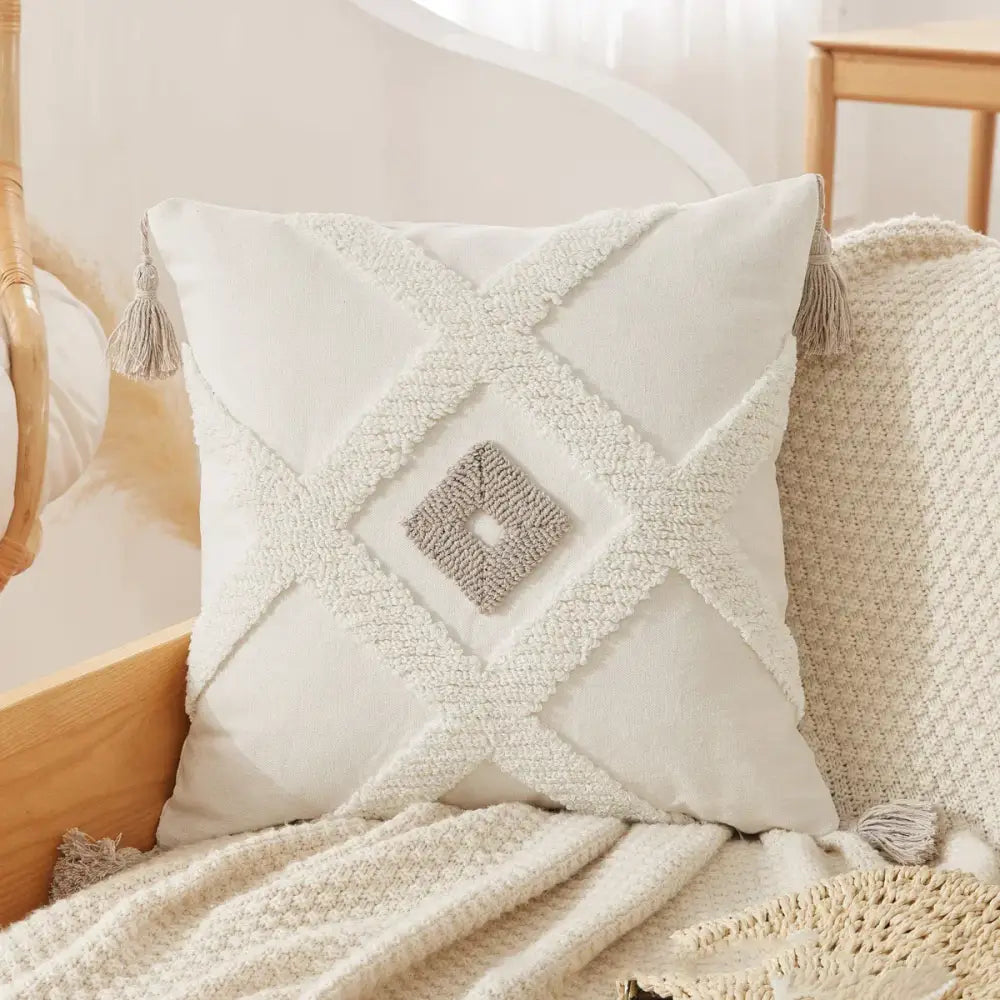Boho black & white tufted tassel cushion cover living room pillow case
