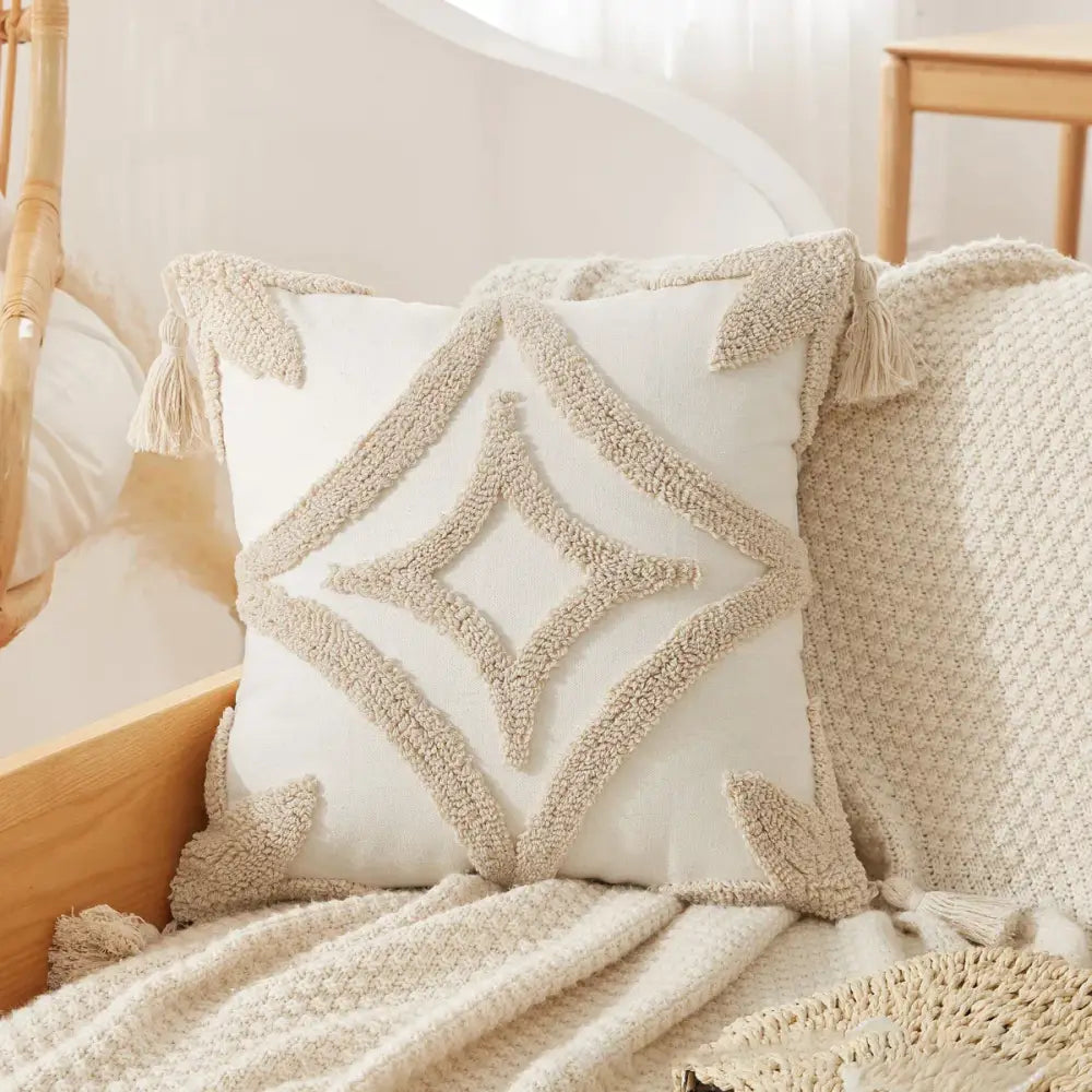 Boho black & white tufted tassel cushion cover living room pillow case
