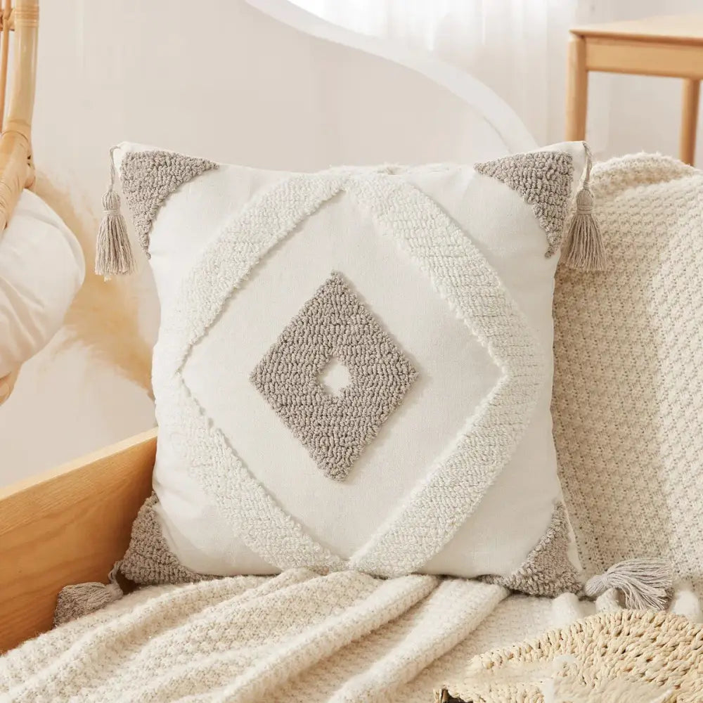 Boho black & white tufted tassel cushion cover living room pillow case