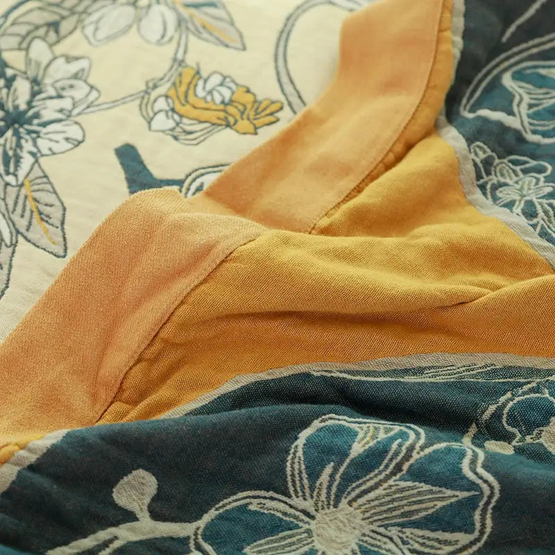 Boho blue & cream quilted sofa chair cover blanket bedroom floral