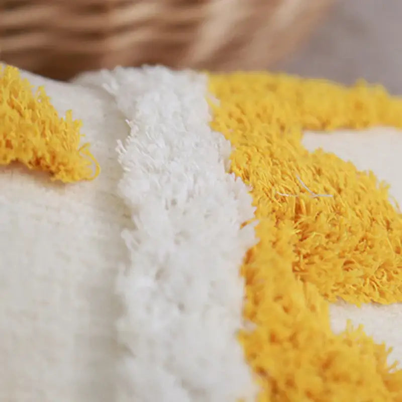 Boho chenille tufted pillow case cream & mustard living room decor