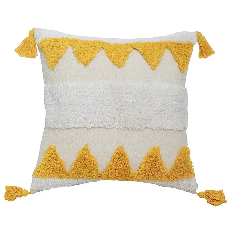 Boho chenille tufted pillow case cream & mustard living room decor