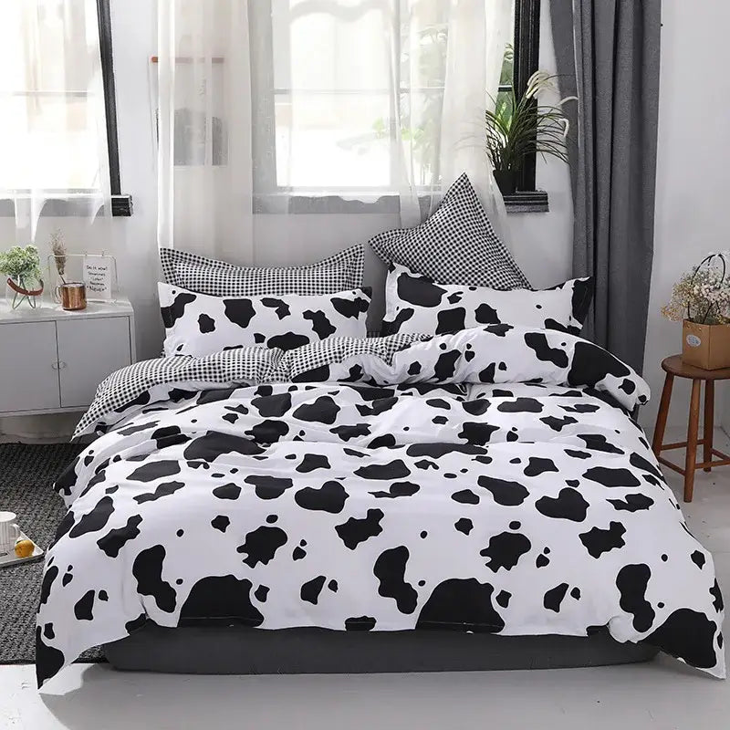Boho chic black & white botanical bedding set bedroom duvet cover