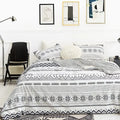 Boho chic stripe black & white snowflake bedding set bedroom microfiber