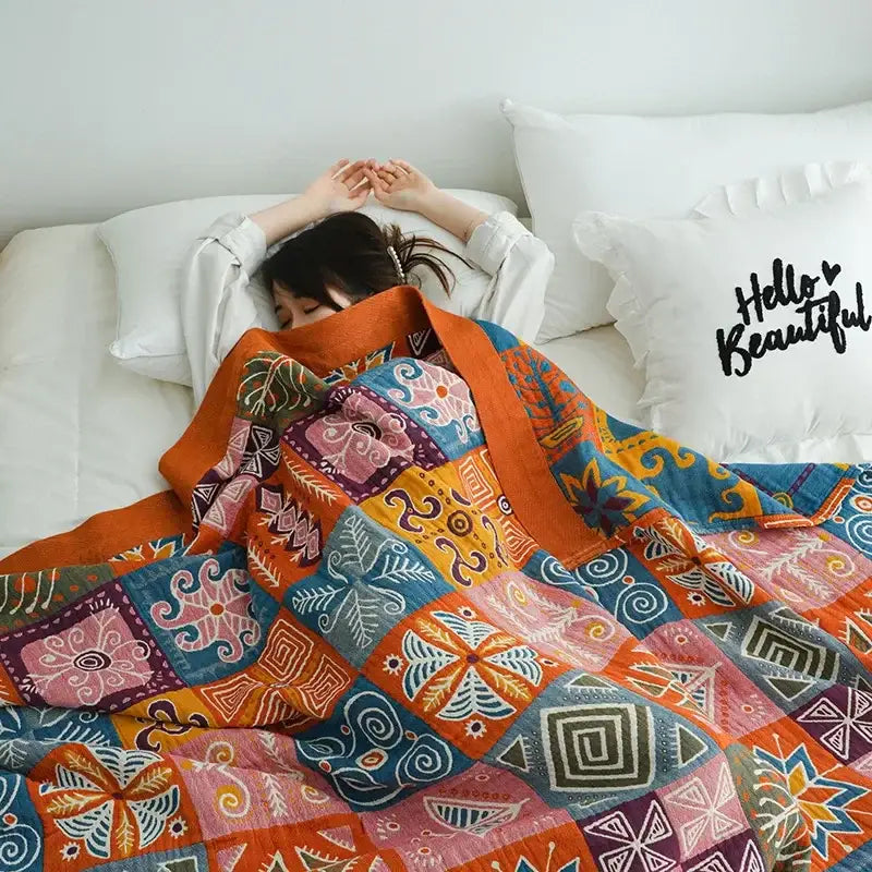 Boho cotton blanket patchwork geometric throw bedroom decor