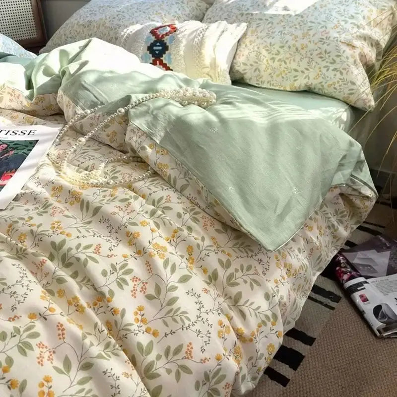 Boho cotton printed cream floral bedding set – bedroom duvet cover