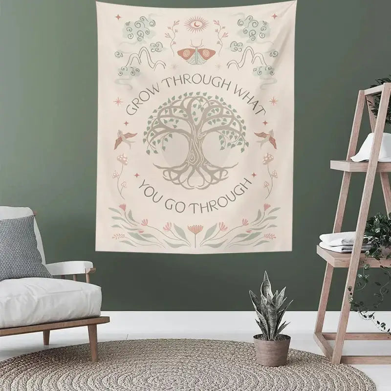 Boho cream decorbites life tree tapestry bedroom wall hanging