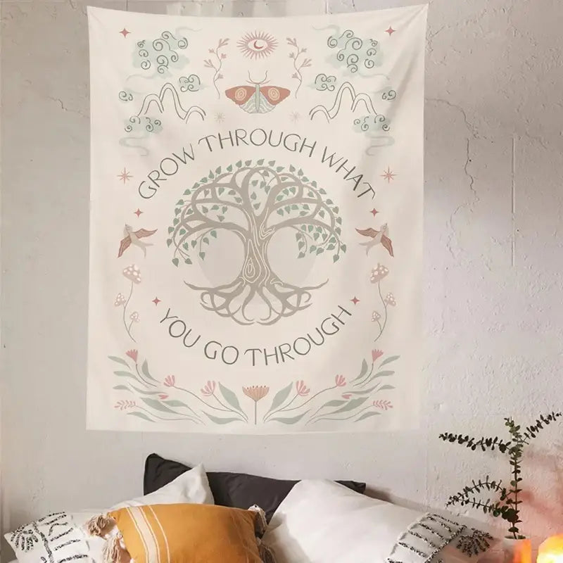Boho cream decorbites life tree tapestry bedroom wall hanging