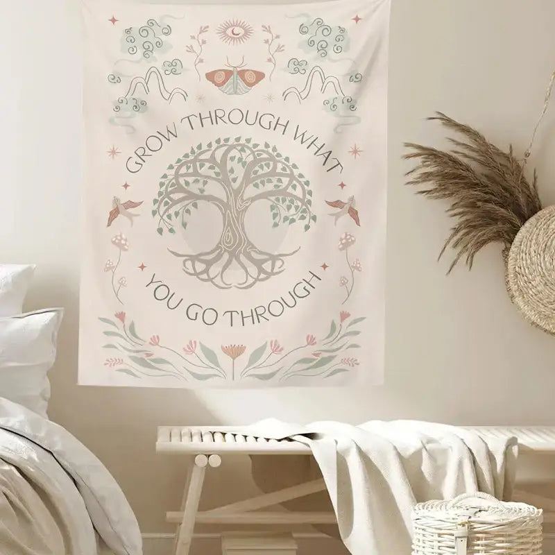 Boho cream decorbites life tree tapestry bedroom wall hanging