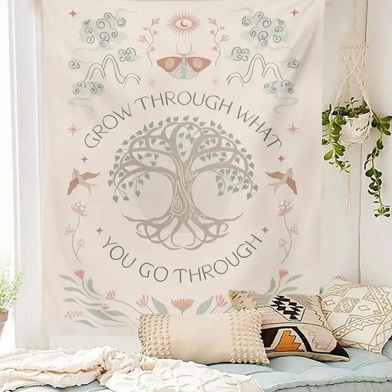 Boho cream decorbites life tree tapestry bedroom wall hanging