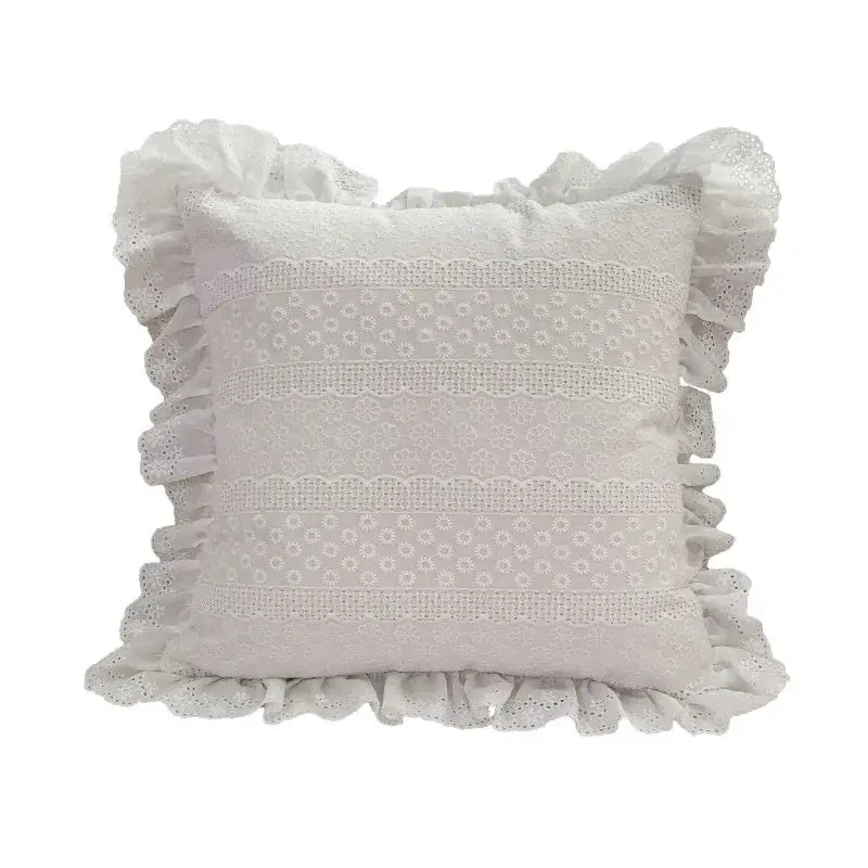 Boho cream lace floral cushion cover living room pom pom pillow