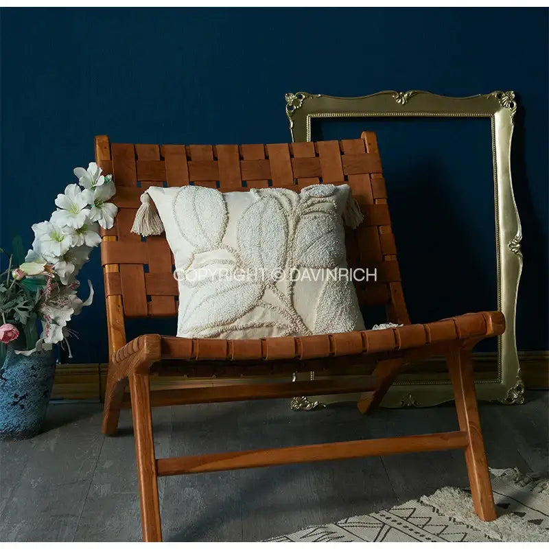 Boho cream leaf geometry tufted cushion cover living room decor