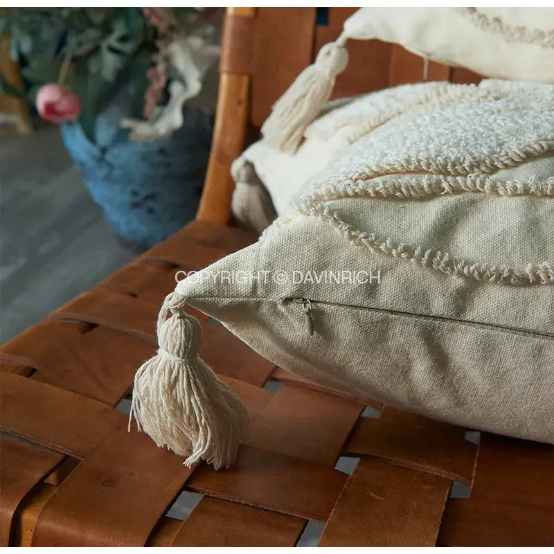 Boho cream leaf geometry tufted cushion cover living room decor