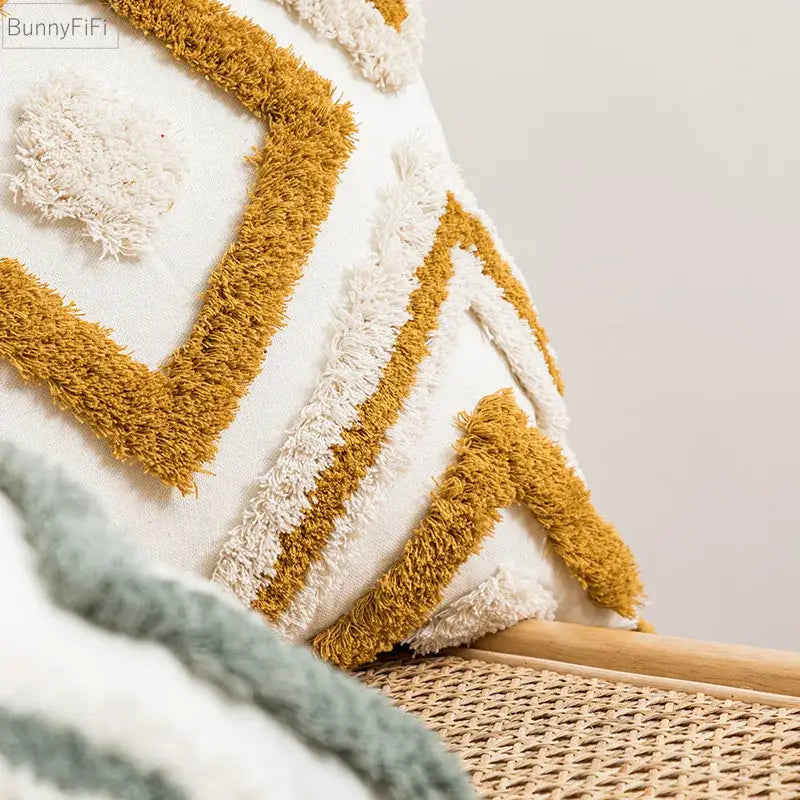 Boho diamond cushion covers – living room earthy tassel pillows