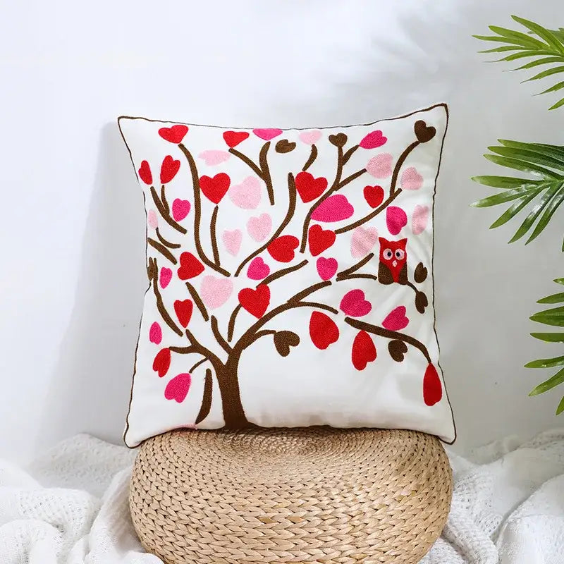 Boho farmhouse floral cream embroidered pillow covers living room
