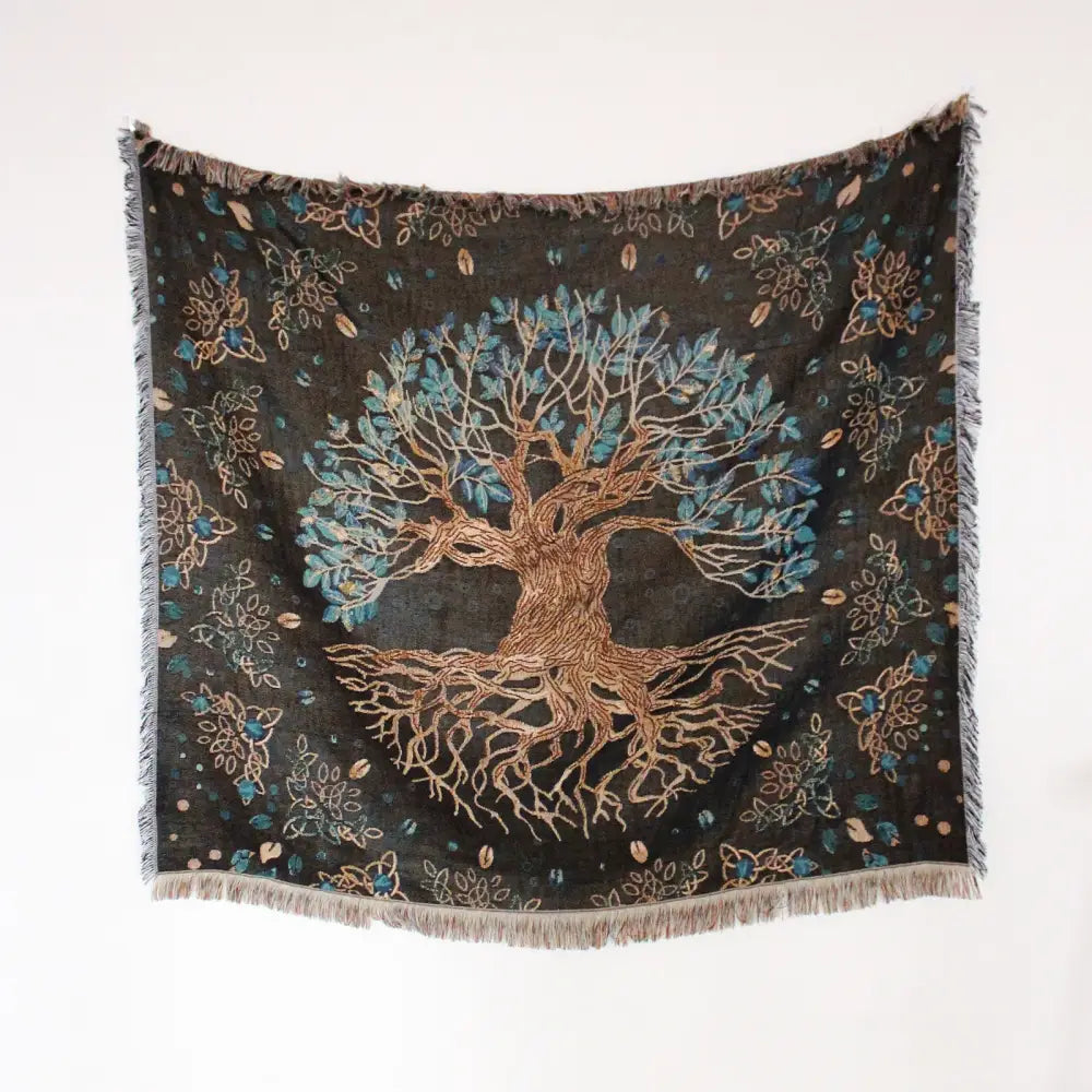 Boho floral cotton blanket navy blue & orange living room throw