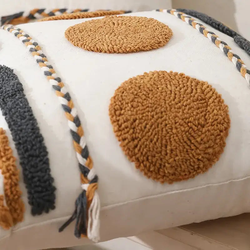 Boho geometric embroidered cotton cushion cover living room decor