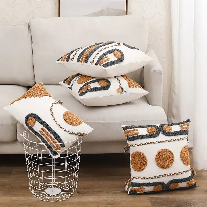 Boho geometric embroidered cotton cushion cover living room decor