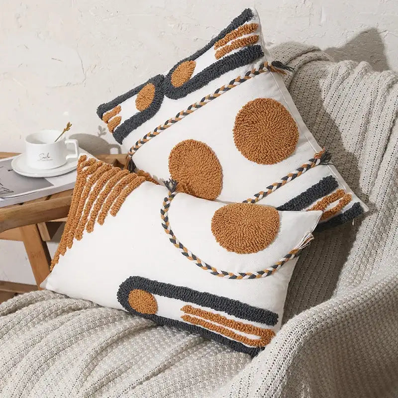 Boho geometric embroidered cotton cushion cover living room decor