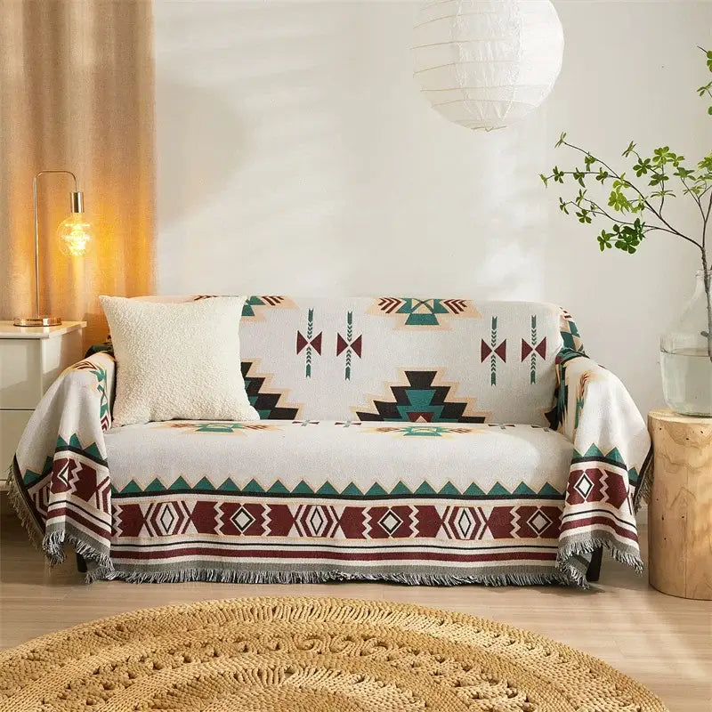 Boho geometric multi color chenille throw blanket living room cover