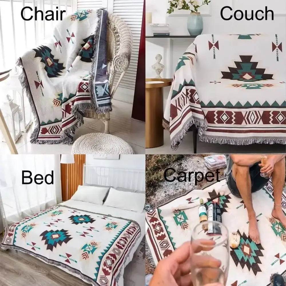 Boho geometric multi color chenille throw blanket living room cover