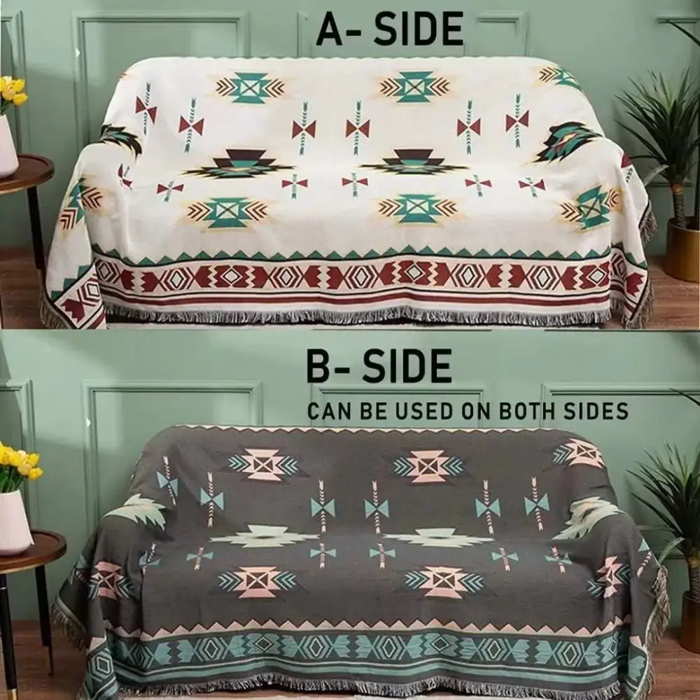 Boho geometric multi color chenille throw blanket living room cover