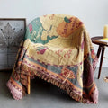 Boho jacquard knit throw blanket red & cream living room decor