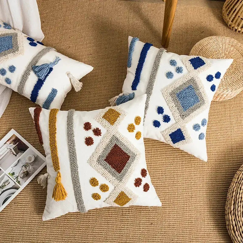 Boho loop tufted geometric pillow cover bedroom tassel cushion