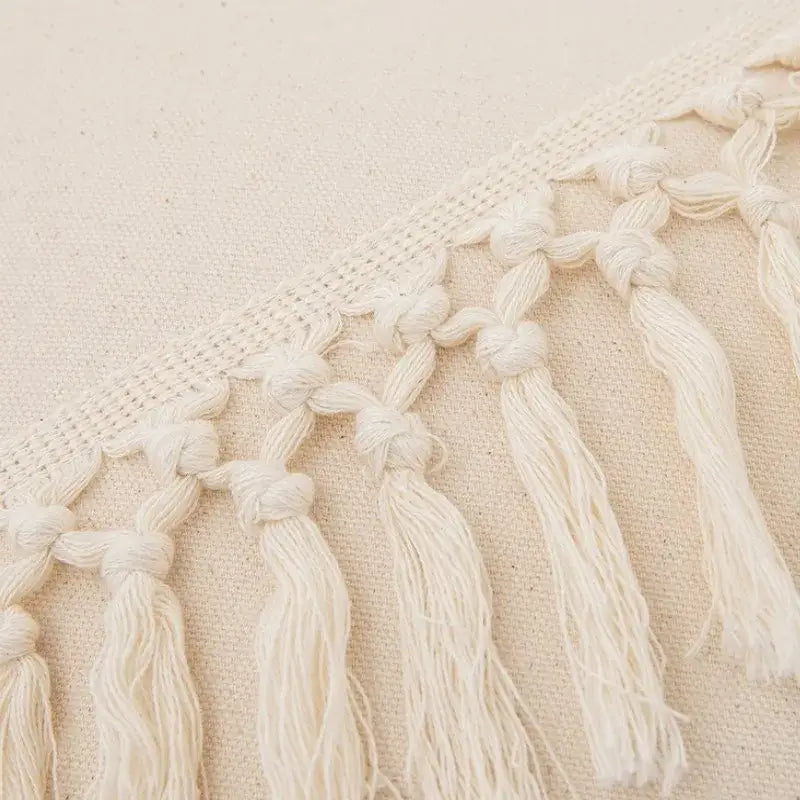 Boho macrame woven cushion cover cream cotton tassels bedroom pillow