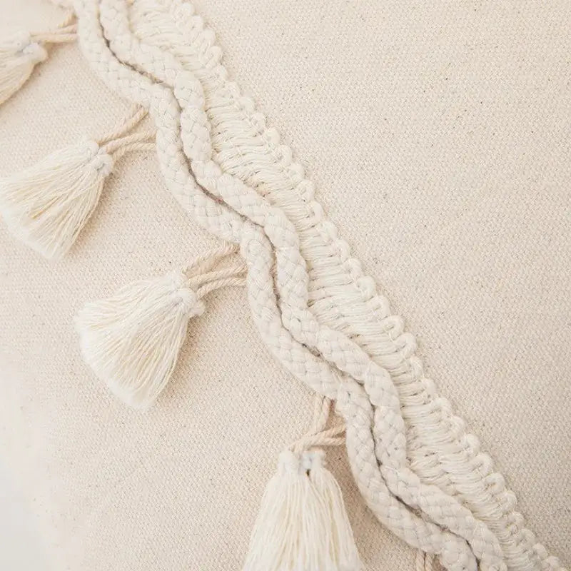 Boho macrame woven cushion cover cream cotton tassels bedroom pillow