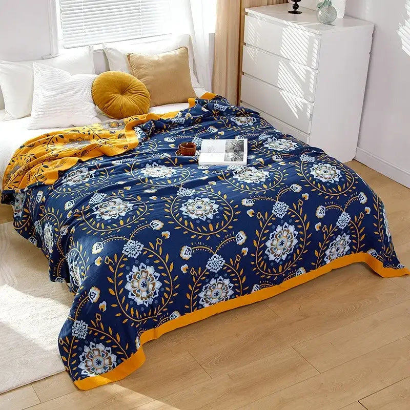 Boho mandala cotton summer blanket bedroom teal & orange throw