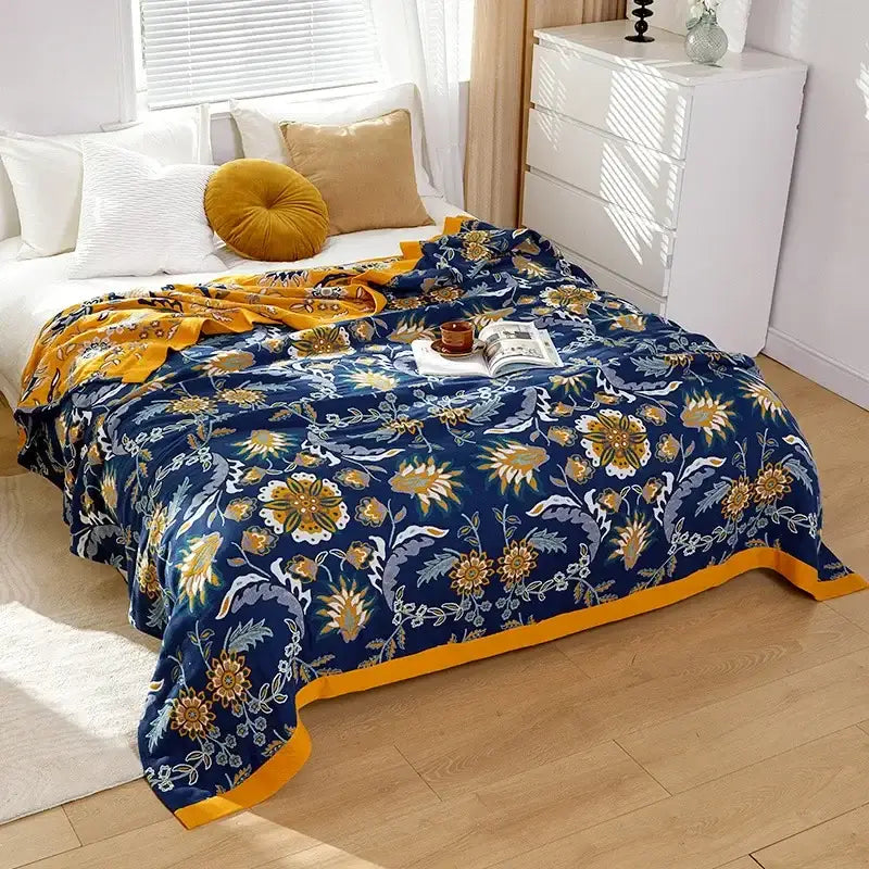 Boho mandala cotton summer blanket bedroom teal & orange throw