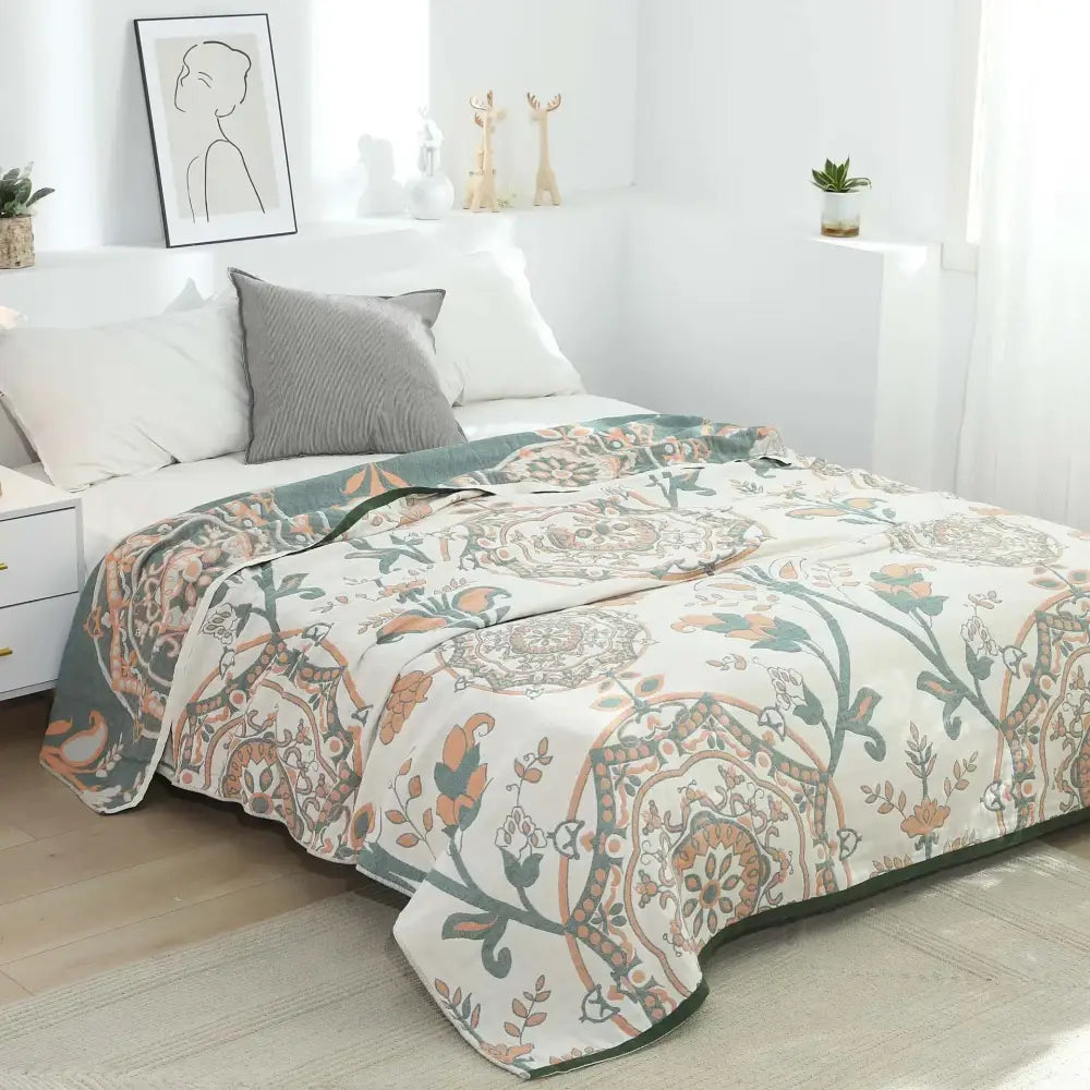 Boho mandala cotton summer blanket bedroom teal & orange throw