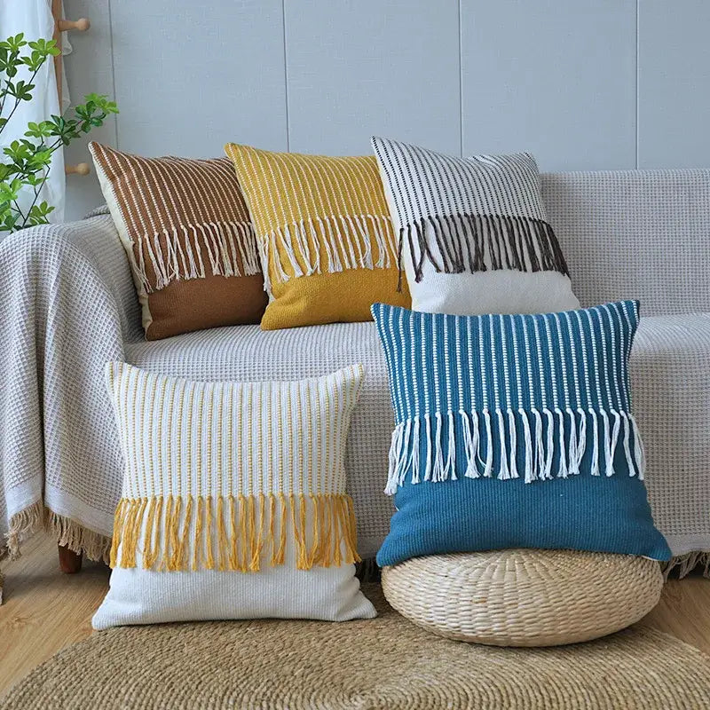 Boho moroccan fringed pillowcase set earthy tones living room decor